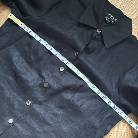 Tracy M | 100% Linen 3/4 Sleeve Length Puffy Elastic Wrist Band Button Up Shirt - Picture 5 of 6